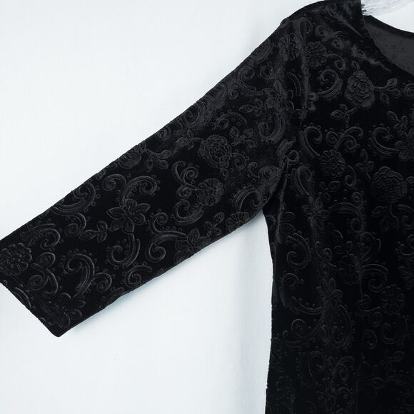 Ruby Rd Velour Floral Scroll Embossed Tunic Top Womens Large Black Whimsigoth - Picture 10 of 13